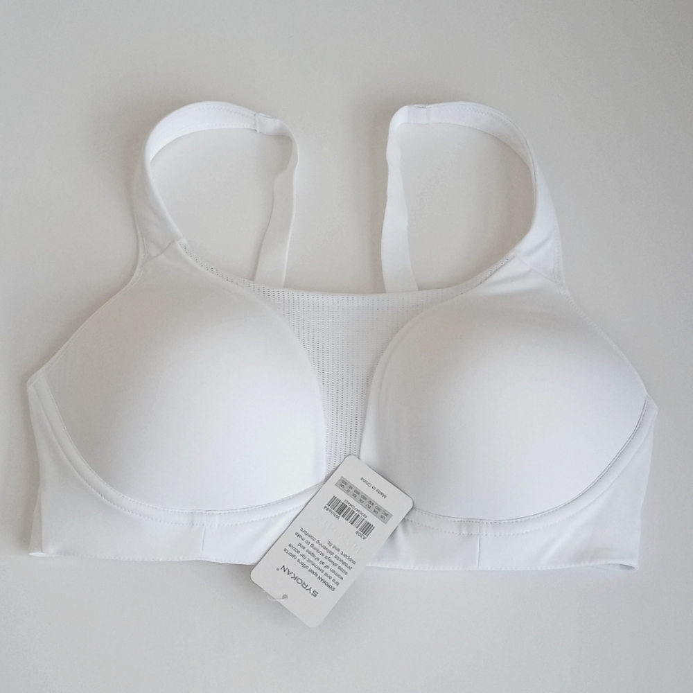 SYROKAN Women's White High Impact Padded Wireless Sports Bra 36D - Picture 2 of 16